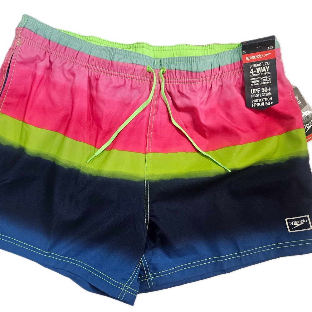 Speedo Swim Trunks Shorts Mens 2XL Multicolor Colorblock 4-Way Stretch UPF‎